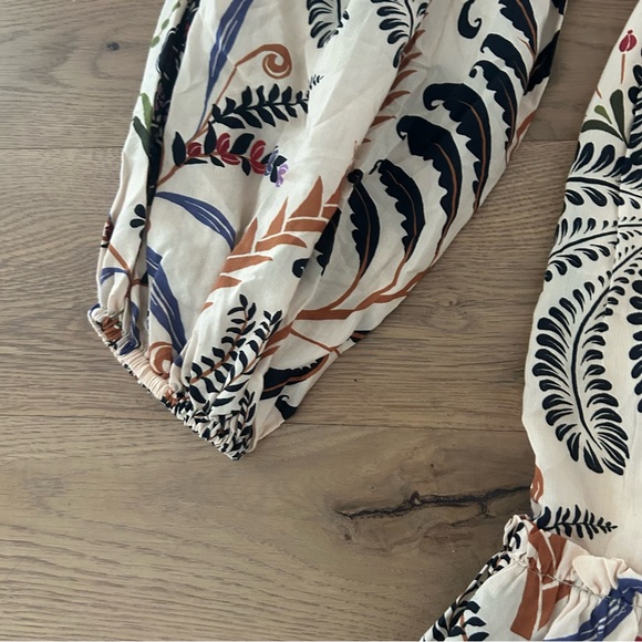 FARM RIO Nature Mini Dress Romantic Bead Belt Maximalist Puff Beige Size Medium - Picture 9 of 16